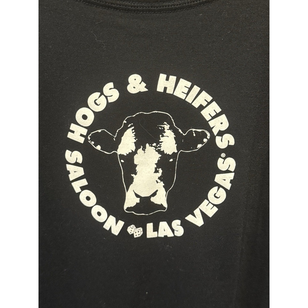 HOGS & HEIFER SALOON Women Dolman Sleeve Black Med/Lg Las Vegas Biker Bar - Picture 2 of 5